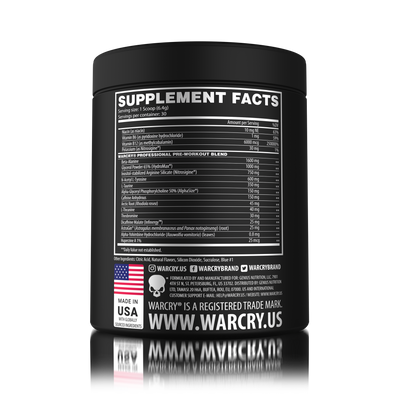 WARCRY PRE, Pre-workout, 192g, 6.77, 30 Servings, Blue Raspberry Flavor, Naturally Flavored, Shop now in US, Free Shipping in US, Made in USA