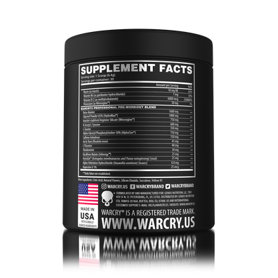 WARCRY PRE, Pre-workout, 192g, 6.77oz, 30 Servings, Mango Peach Flavor, Naturally Flavored, Shop now in US, Free Shipping in US, Made in USA